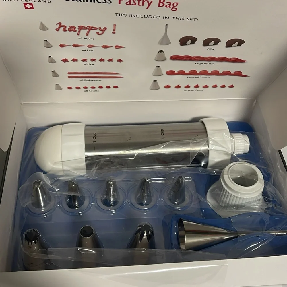 Stainless steel pastry bag NIB by Kuhn Rikon- 12 piece set- tips & bag in steel - Picture 3 of 6